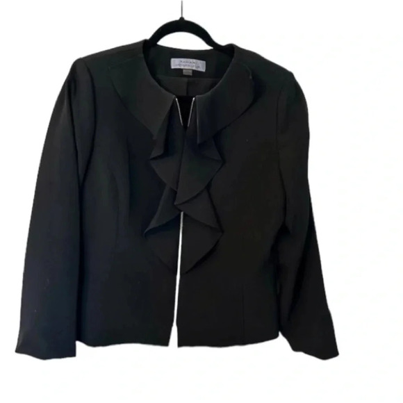 Tahari Arthur S. Levine Women's Black Ruffle Zip Up Blazer Jacket Size 12 GUC - Picture 1 of 7